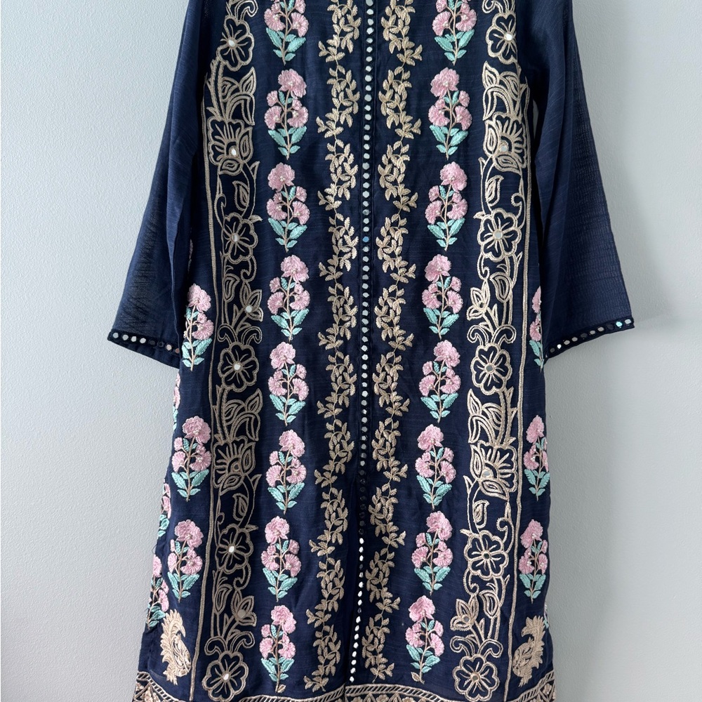 Elegant Navy Blue Floral Embroidered Salwar